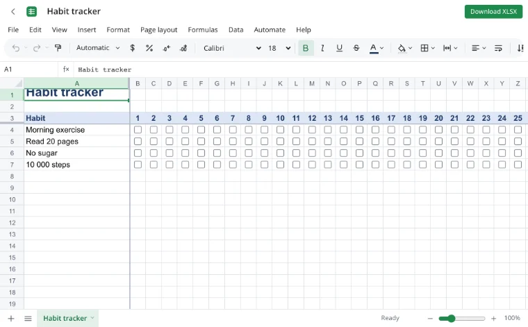 Monthly habit tracker: List your habits