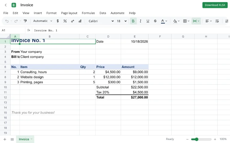 Invoice template: Add the details