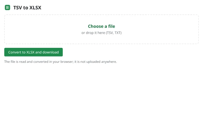 Convert TSV to XLSX: Choose the file