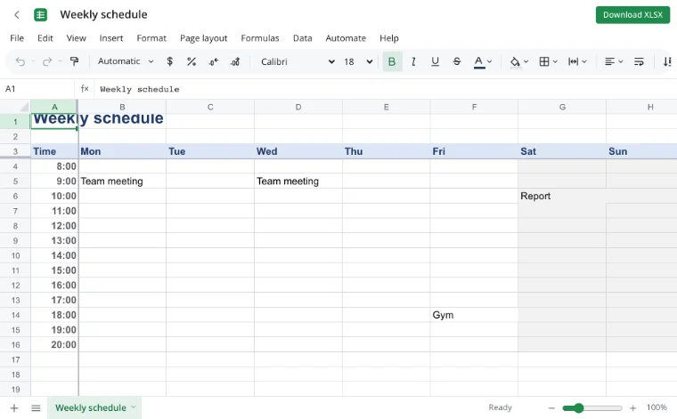 Weekly planner template: Block fixed commitments