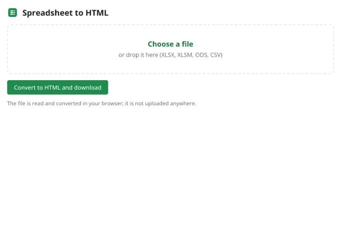 Convert a spreadsheet to an HTML table: Upload the file